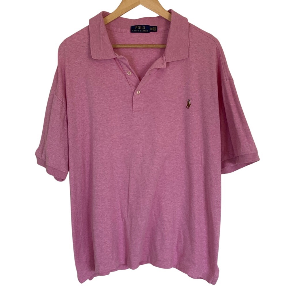 Polo by Ralph Lauren Mens Pink Classic Cotton Polo Shirt Size 2XB Preppy Casual